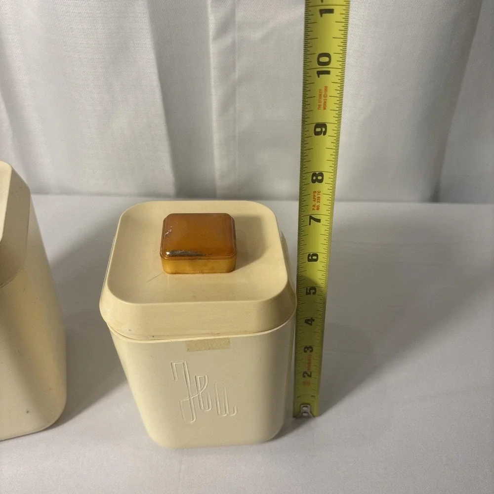 VTG 50's Lustro Ware Cream Plastic Kitchen Canister Set of 2 Tea Coffee Bakelite
